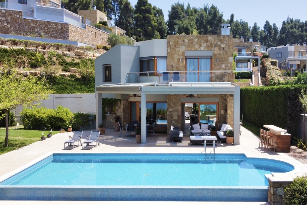 DRONE VIEW FRONT 3, Villa Gizelle, Sani Club Private Villas Complex, Kassandra, Halkidiki, Greece